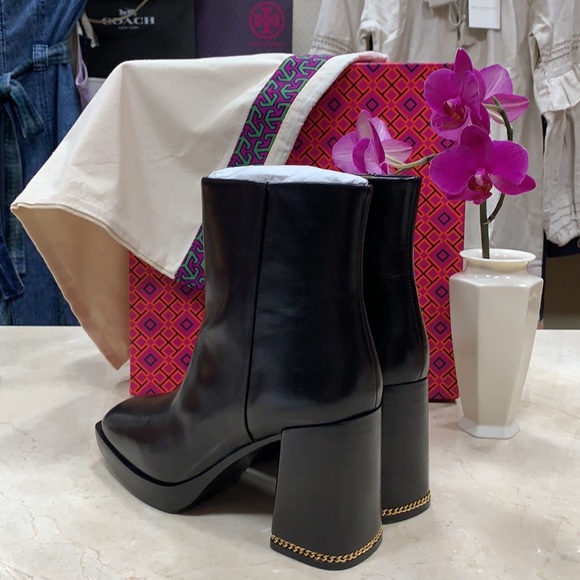 TORY BURCH RUBY PLATFORM CHAIN INLAY HEEL BOOTS - Picture 11 of 15